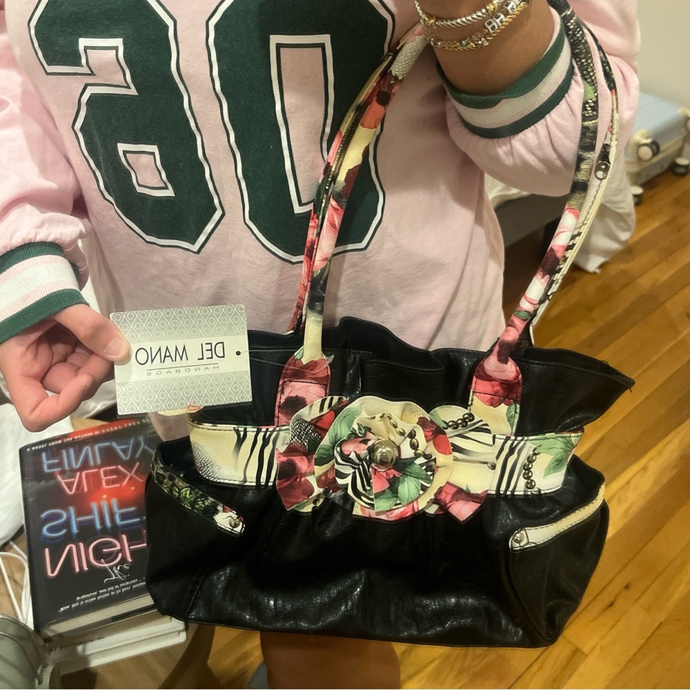 Black Floral Handbag